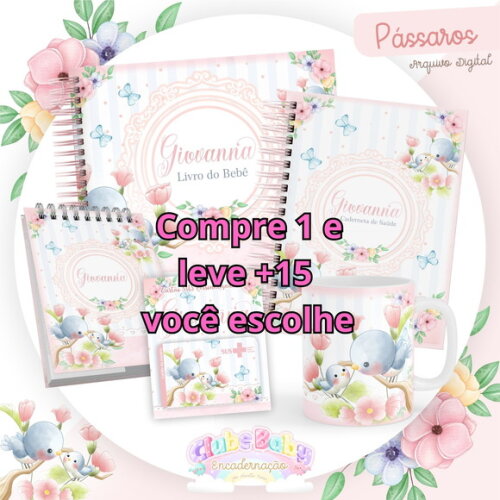 Caderneta de Vacinação Pássaros Menina-arquivo Digital #1004