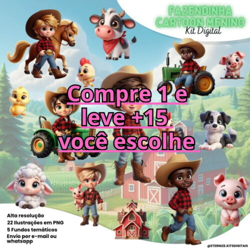 Kit Digita Fazendinha Cartoon Menino #7105