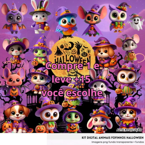 Kit Digital Animais Fofinhos Halloween #5561