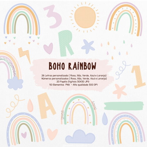 Kit Digital Boho Rainbow #2648