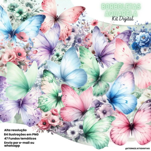 Kit Digital Borboletas Aquarela #7109