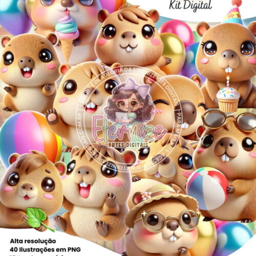 Kit Digital Capivara Kawaii 3d #7110