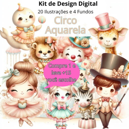 Kit Digital Circo Aquarela #4758