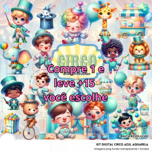 Kit Digital Circo Azul Aquarela #5613