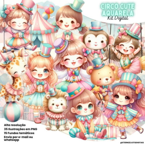 Kit Digital Circo Rosa Aquarela #7138