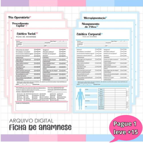 Kit Digital Combo Fichas de Anamnese #3423