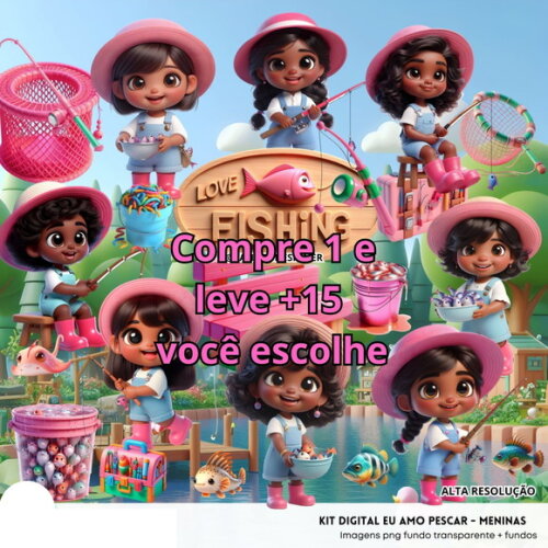 Kit Digital Eu Amo Pescar Meninas #5619