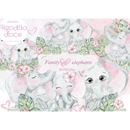 Kit Digital Família Elefantinha Rosa #656