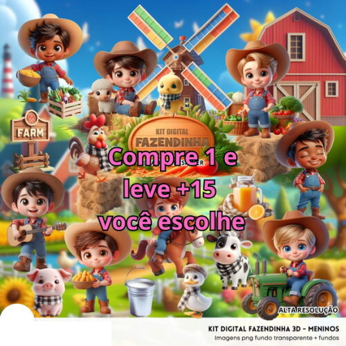 Kit Digital Fazendinha 3d Meninos #5620
