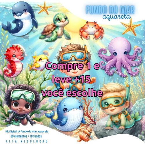 Kit Digital Fundo do Mar Aquarela Menino #5628
