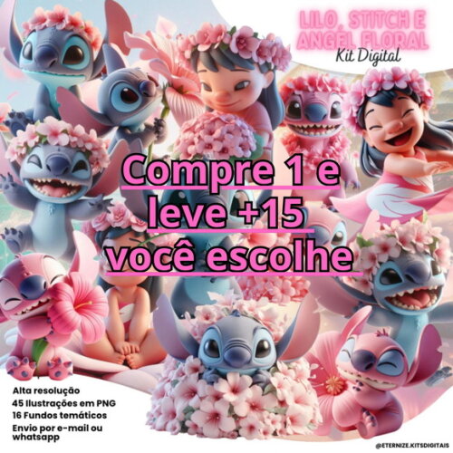 Kit Digital Lilo Stitch e Angel Floral #7140