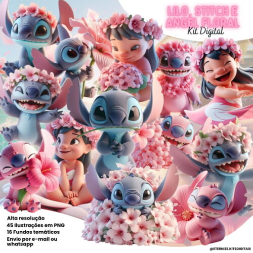 Kit Digital Lilo Stitch e Angel Floral #7140