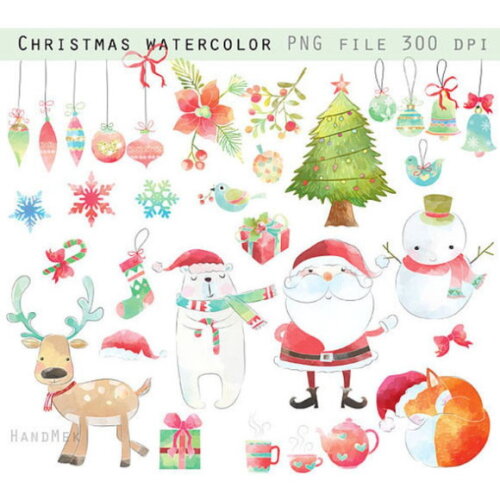 Kit Digital Natal Aquarelado #378