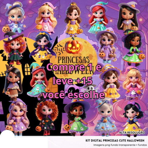 Kit Digital Princesas Cute Halloween #6410