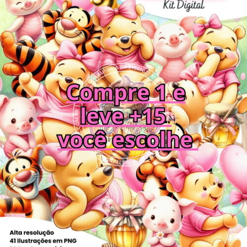 Kit Digital Ursinho Pooh Rosa Aquarela #7142