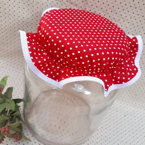 Capa de tecido para tampa de pote 10 cm  vermelho de bolinhas