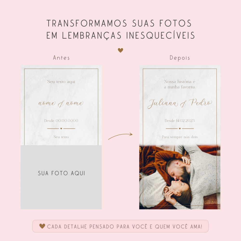 Kit digital personalizado com foto, nomes e data do casal.