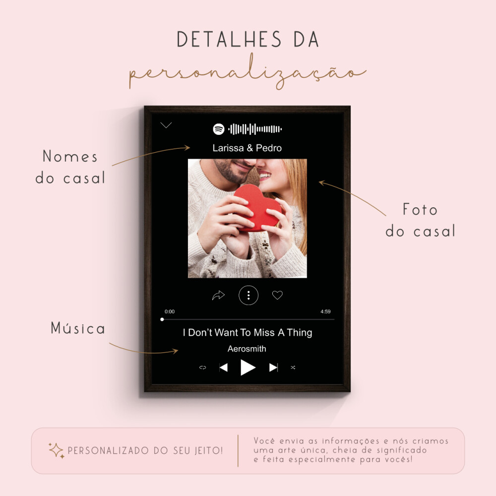 Pôster Spotify Personalizado com Foto, Nomes e Música do Casal