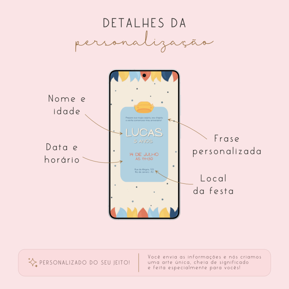 Convite Festa Junina Infantil Verde Água Personalizado | Arte Di