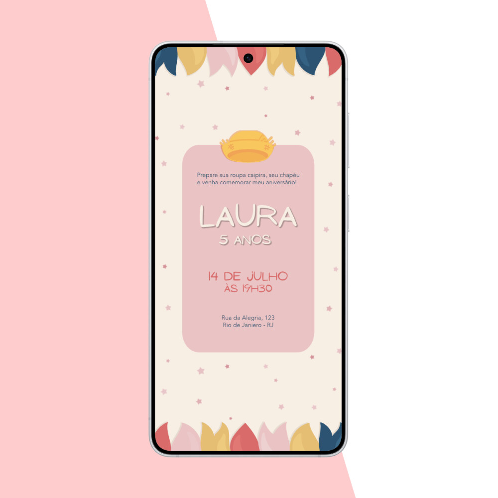 Convite Festa Junina Infantil Rosa Chá Personalizado | Arte Digi