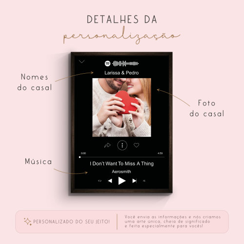 Pôster Spotify Personalizado com Foto, Nomes e Música do Casal
