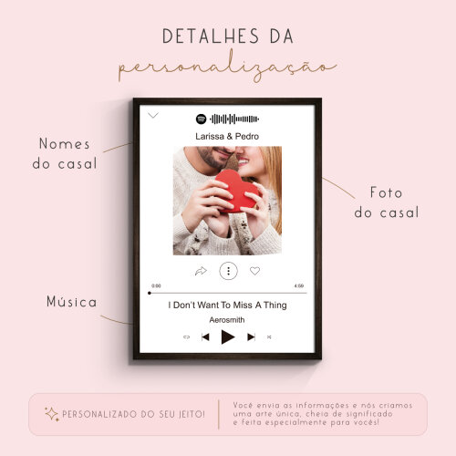 Pôster Spotify Personalizado com Foto, Nomes e Música do Casal