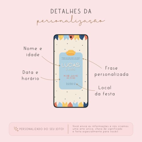 Convite Festa Junina Infantil Lilás Suave Personalizado | Arte D
