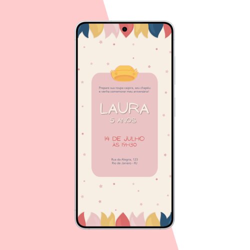 Convite Festa Junina Infantil Rosa Chá Personalizado | Arte Digital