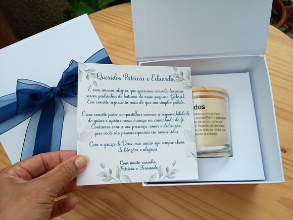 Caixa Convite de Padrinhos Vela Aromática 220g