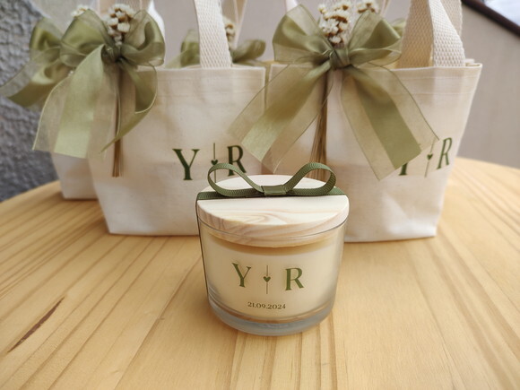 Lembrança Casamento Vela Aromática 100g com Mini Ecobag