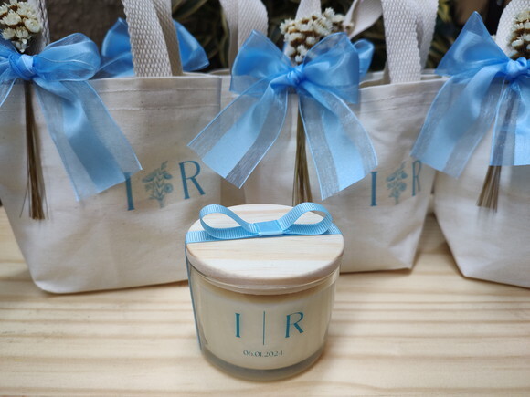 Lembrança Casamento Vela Aromática 100g com Mini Ecobag