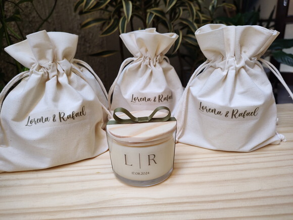 Lembrança Casamento Vela Aromática Personalizada e Embalagem