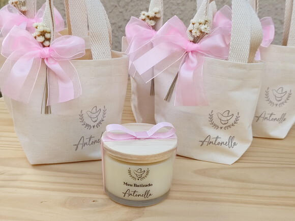 Lembrança Vela Aromática 100g com Mini Ecobag