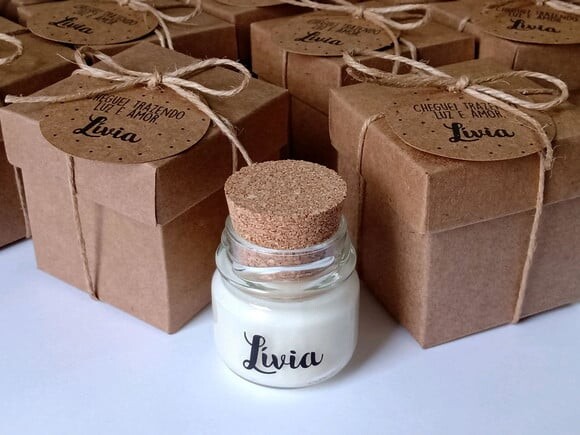 Lembrancinha Vela Aromática com Tampa de Cortiça e Caixinha