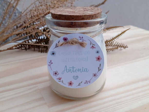 Lembrancinha Vela Aromática Personalizada com Nome do Bebê