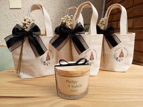 Lembrança Casamento Vela Aromática 100g com Mini Ecobag