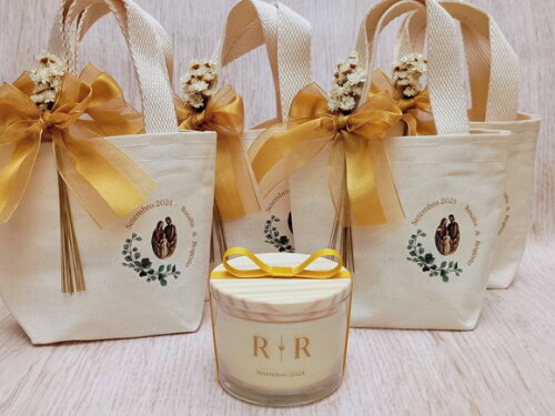 Lembrança Casamento Vela Aromática 100g com Mini Ecobag