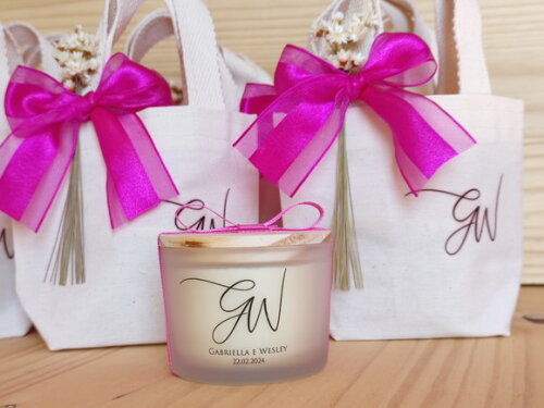 Lembrança Casamento Vela Aromática 100g com Mini Ecobag