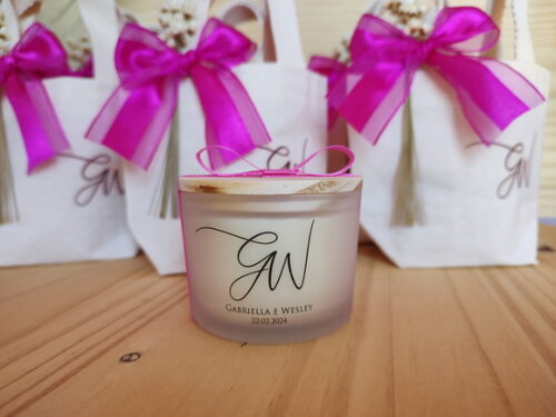 Lembrança Casamento Vela Aromática 100g com Mini Ecobag