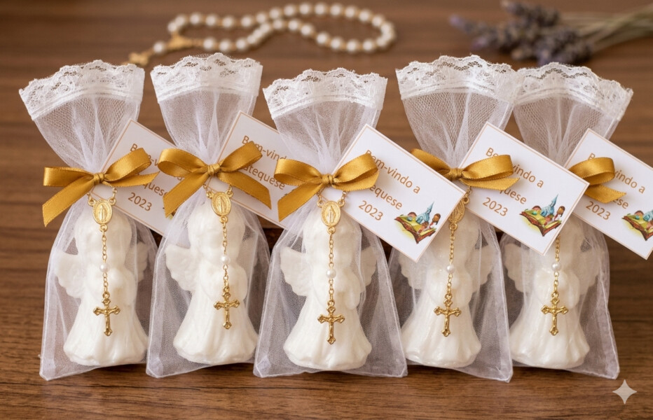 Kit 10 Lembrancinhas Batizado - Sabonete Anjinho Rezando