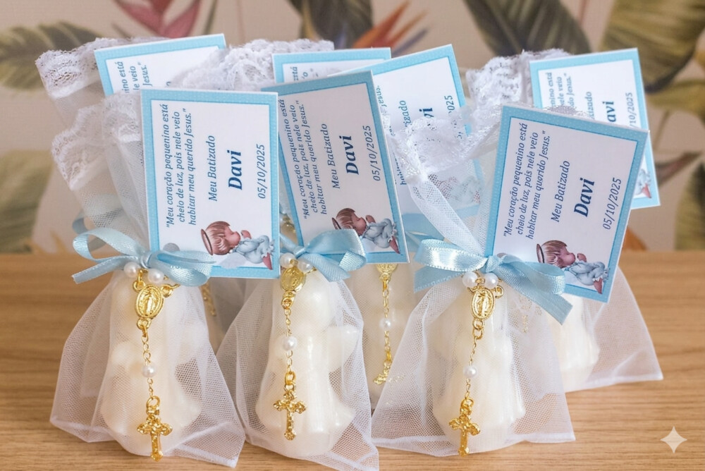 Kit 10 Lembrancinhas Batizado - Sabonete Anjinho Rezando
