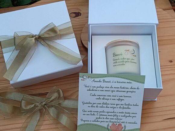 Caixa Anúncio Gravidez Vela Aromática 220g Vidro Fosco