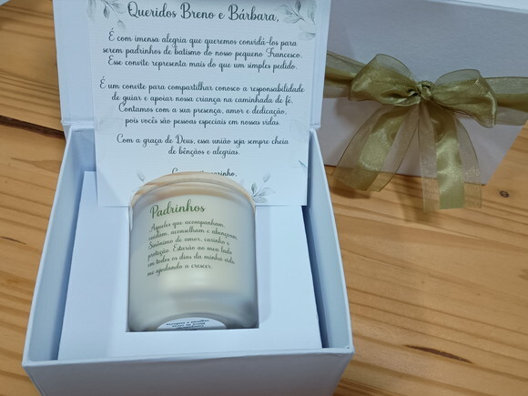 Caixa Convite Padrinhos Vela Aromática Vidro Fosco