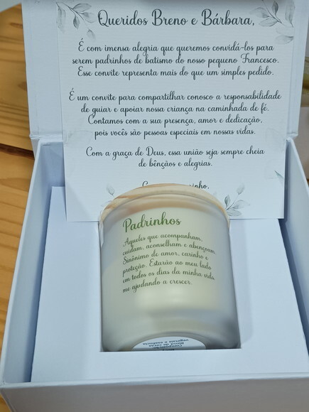 Caixa Convite Padrinhos Vela Aromática Vidro Fosco