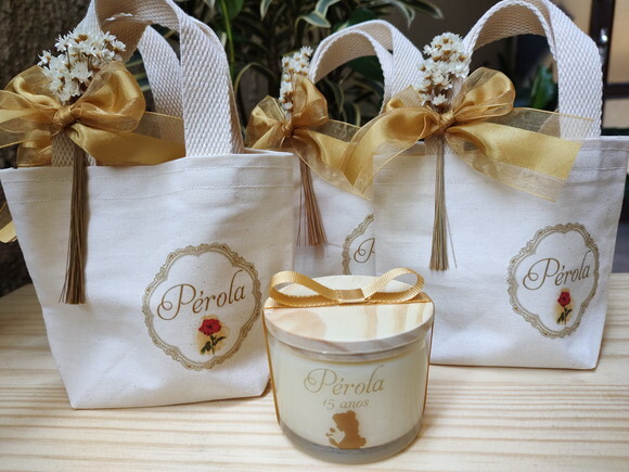 Lembrança 15 Anos Vela Aromática 100g com Mini Ecobag