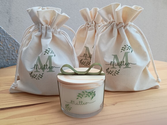 Lembrança Bebê Vela Aromática 100g com Saquinho de Algodão