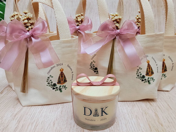 Lembrança Casamento Vela Aromática 100g com Mini Ecobag