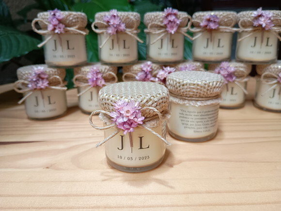 Lembrança Casamento Vela Aromática 40g com Mini Buque Flor