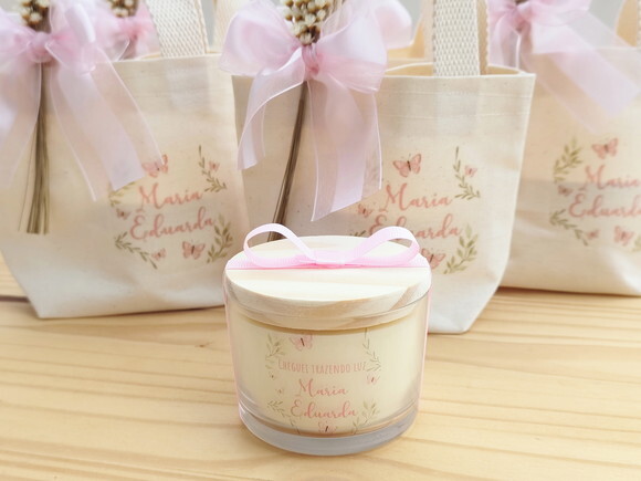 Lembrança Personalizada Vela Aromática 100g com Mini Ecobag