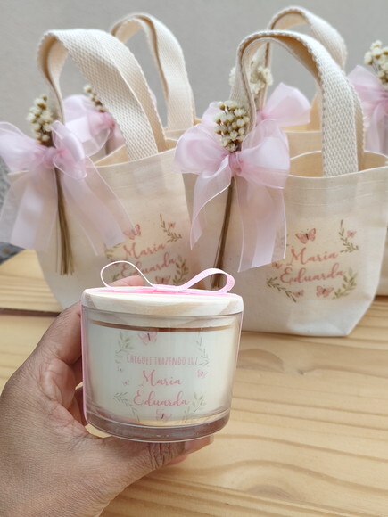 Lembrança Personalizada Vela Aromática 100g com Mini Ecobag